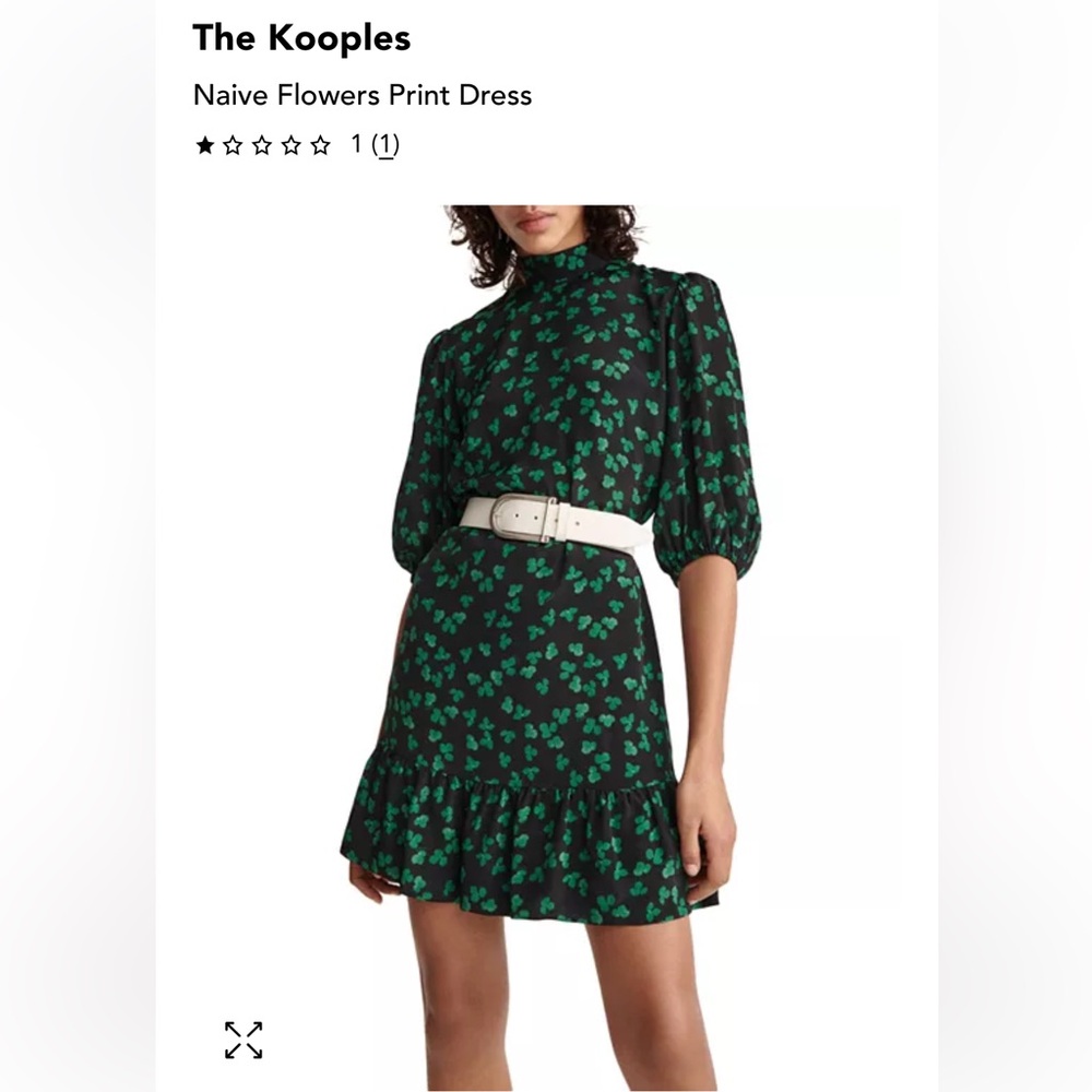 The Kooples Naive Flowers Print Green Mock Neck A-line Dress EU 2 US XS